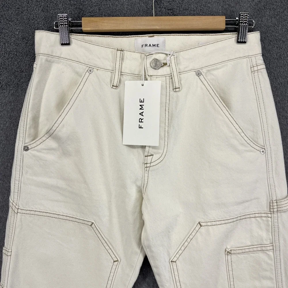 FRAME Jeans Le Slouch‎ Denim Womens 25 Cream Straight Low Rise cargo